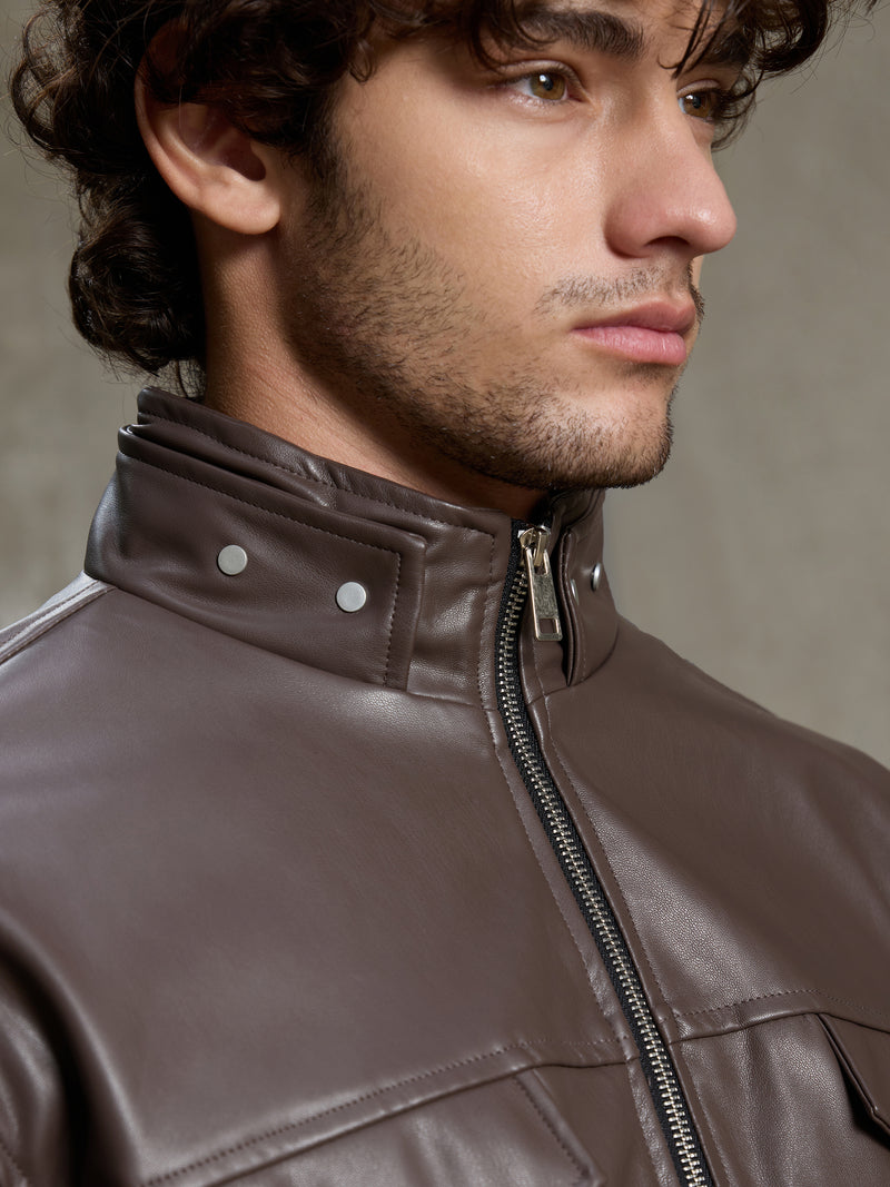 Cahoot Men's Dark Brown Harrington Faux Leather Lined Jacket - view 7