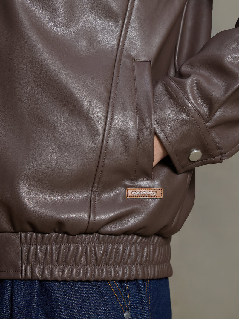 Cahoot Men's Dark Brown Harrington Faux Leather Lined Jacket - view 8