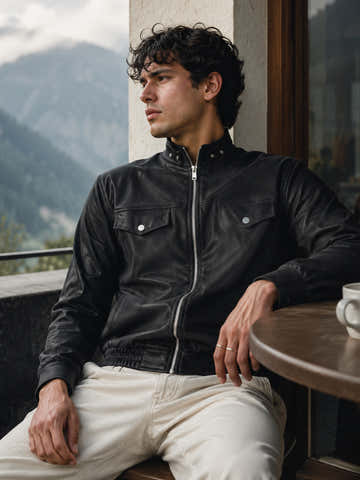 Black Faux Leather Lined Biker Jacket