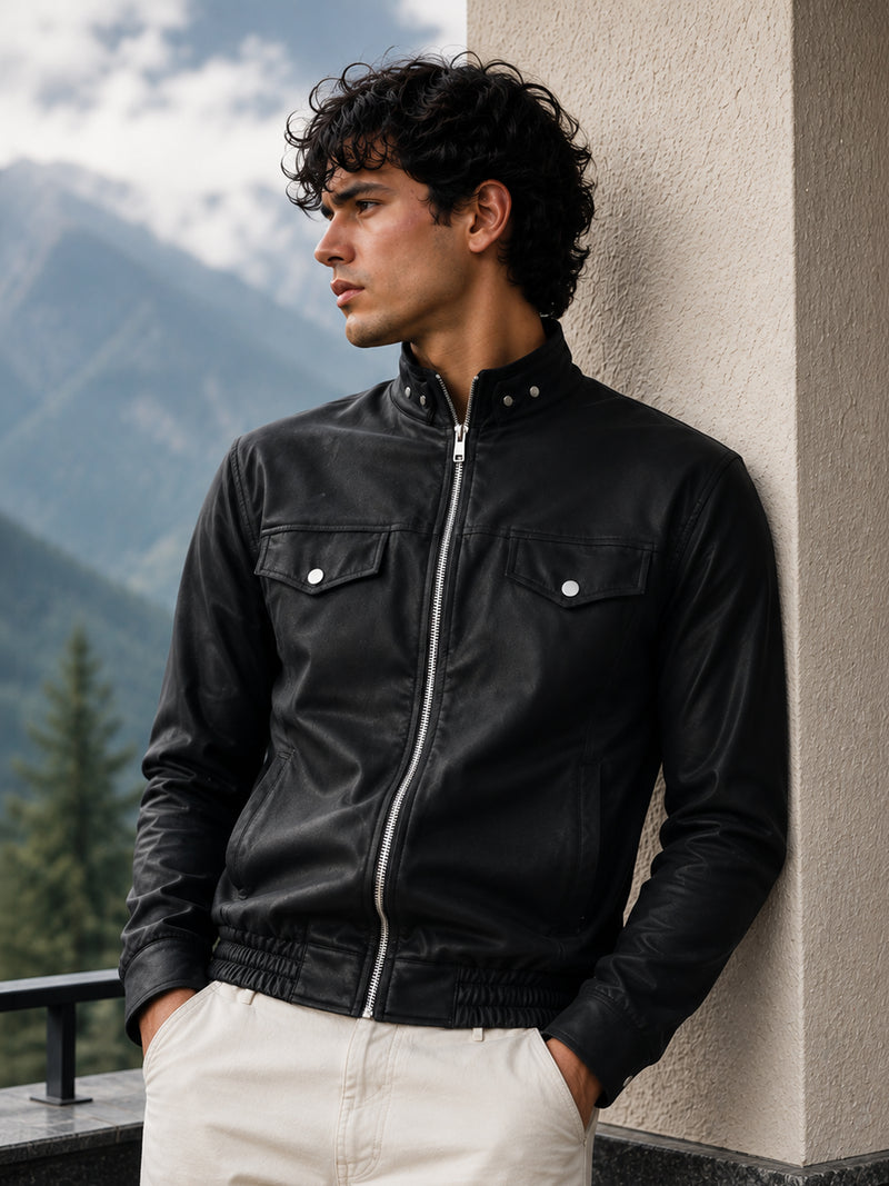 Cahoot Men's Black Faux Leather Lined Biker Jacket - view 2