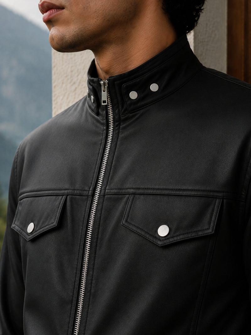 Cahoot Men's Black Faux Leather Lined Biker Jacket - view 6