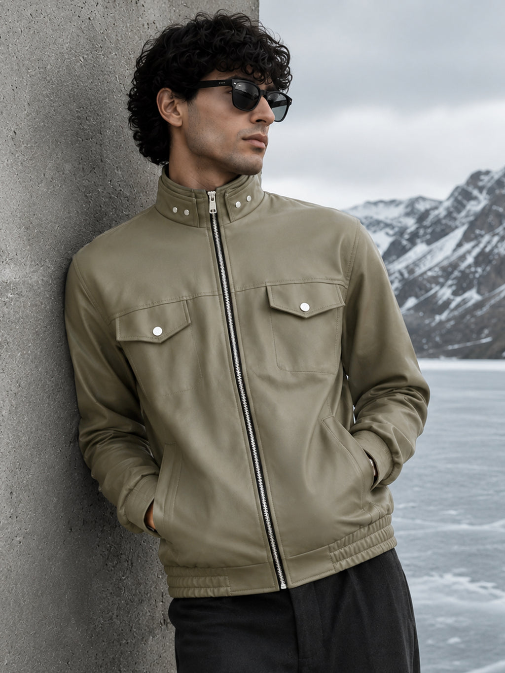 Cahoot Men's Olive Faux Leather Lined Biker Jacket - view 1