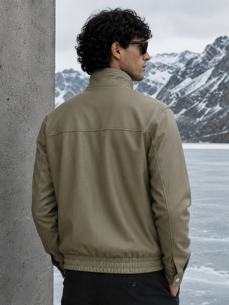 Cahoot Men's Olive Faux Leather Lined Biker Jacket - view 3