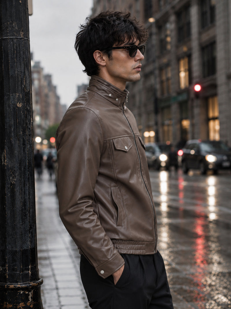 Cahoot Men's Brown Faux Leather Lined Biker Jacket - view 2