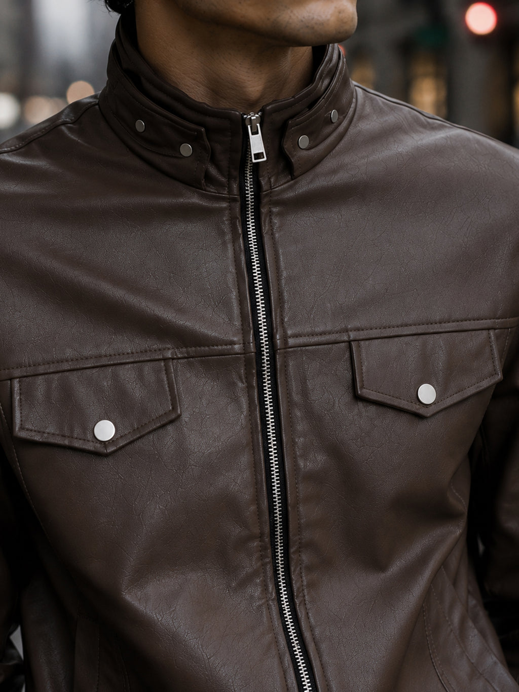 Cahoot Men's Brown Faux Leather Lined Biker Jacket - view 5