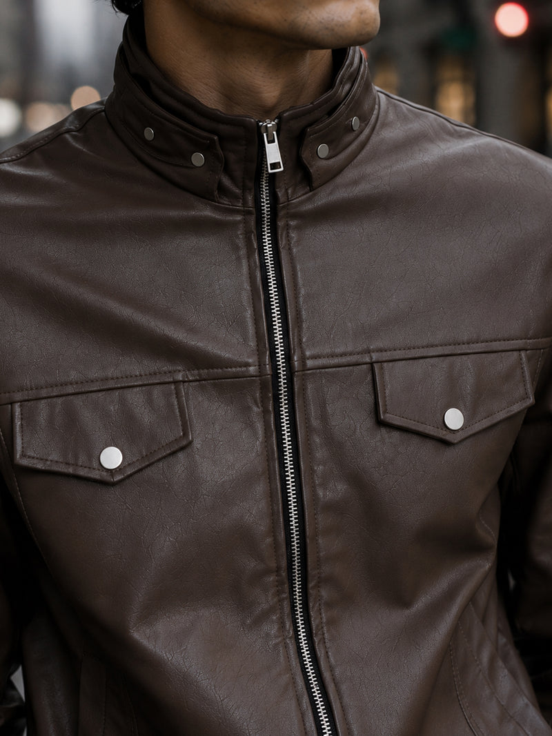 Cahoot Men's Brown Faux Leather Lined Biker Jacket - view 5