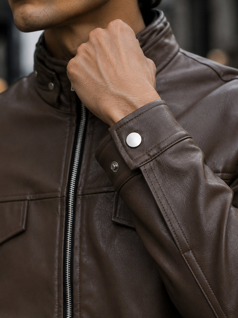Cahoot Men's Brown Faux Leather Lined Biker Jacket - view 6