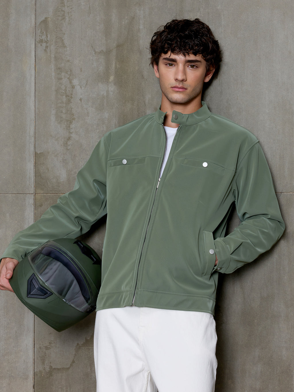 Cahoot Men's Sage Green Faux Leather Lined Biker Jacket - view 1