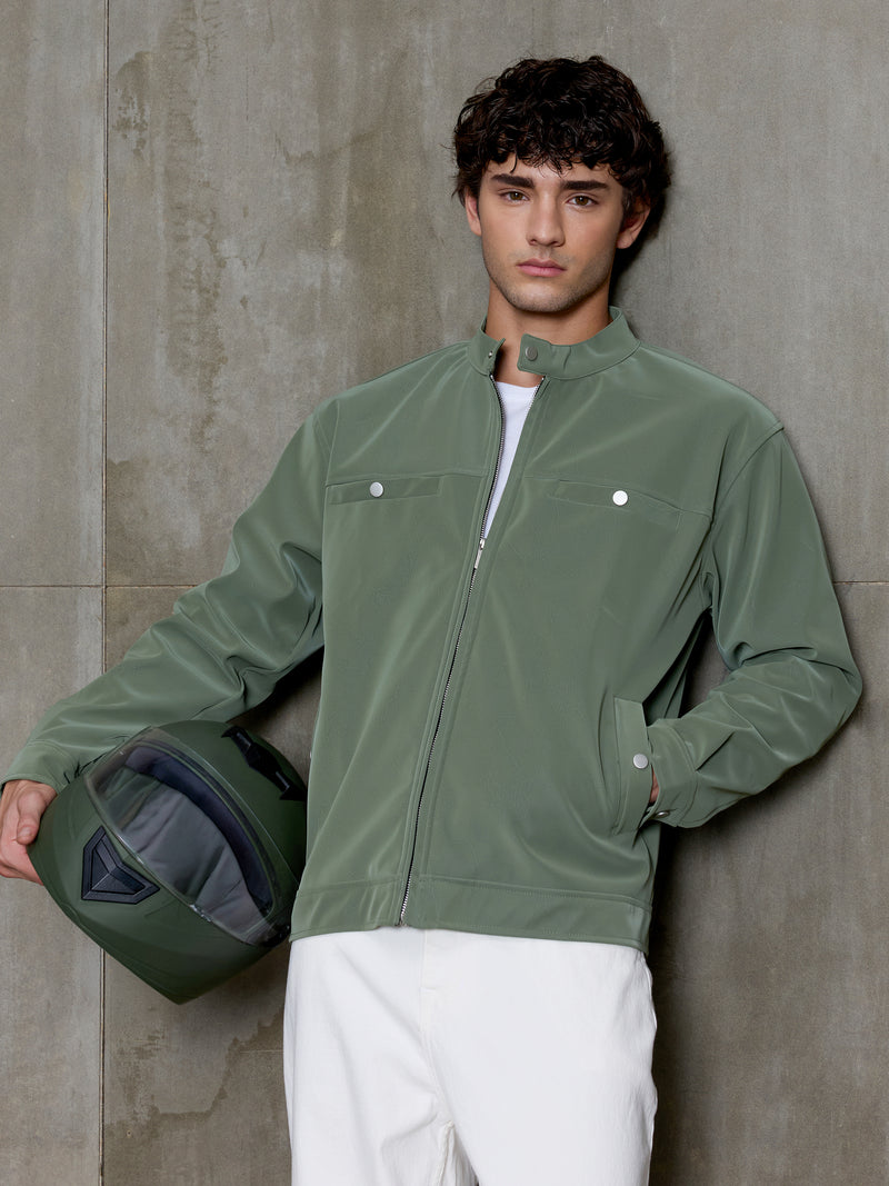 Cahoot Men's Sage Green Faux Leather Lined Biker Jacket - view 1