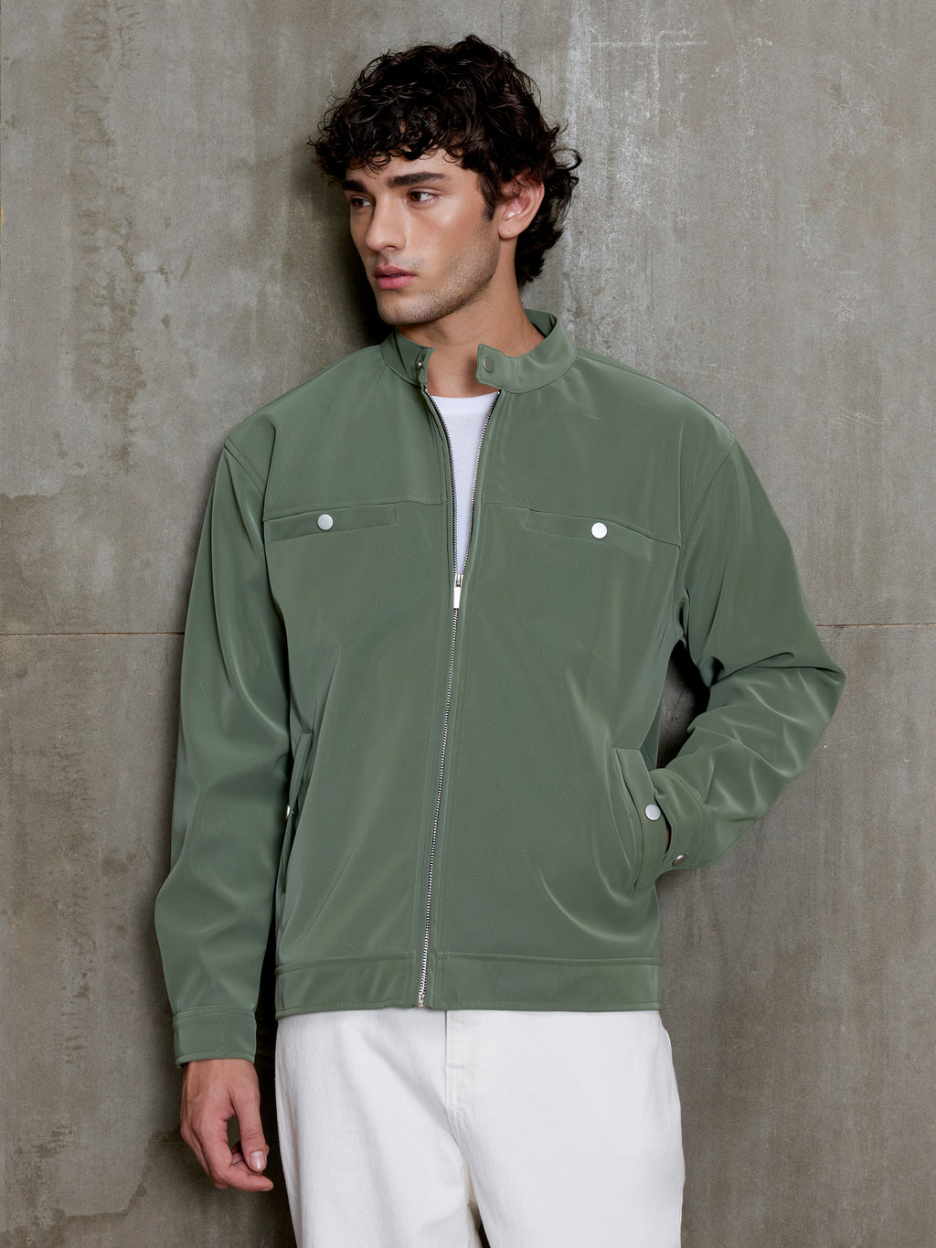 Cahoot Men's Sage Green Faux Leather Lined Biker Jacket - view 2
