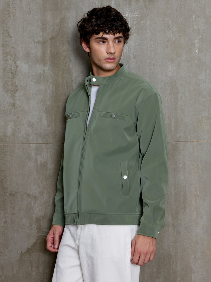 Cahoot Men's Sage Green Faux Leather Lined Biker Jacket - view 3