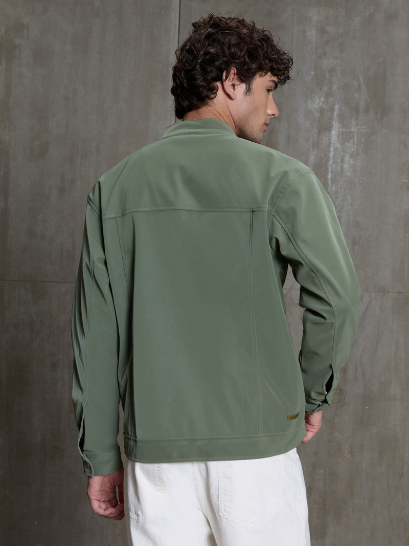 Cahoot Men's Sage Green Faux Leather Lined Biker Jacket - view 4