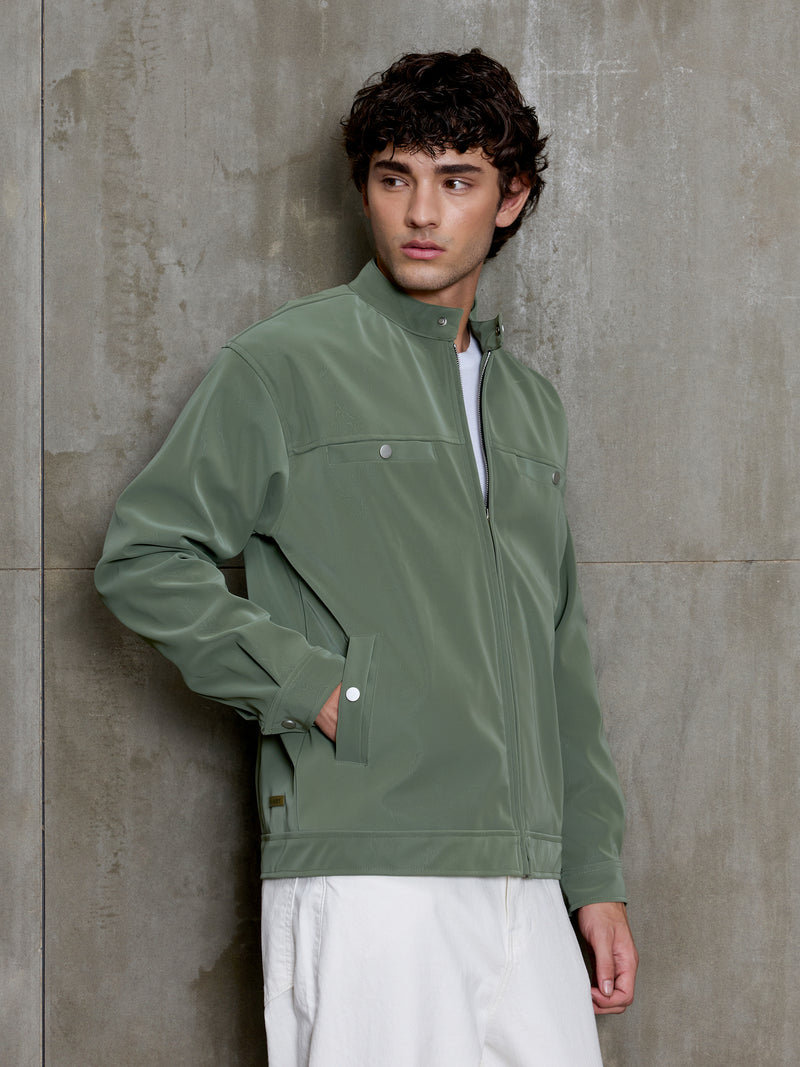 Cahoot Men's Sage Green Faux Leather Lined Biker Jacket - view 5