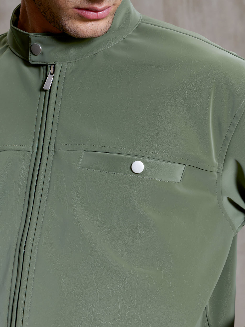 Cahoot Men's Sage Green Faux Leather Lined Biker Jacket - view 9