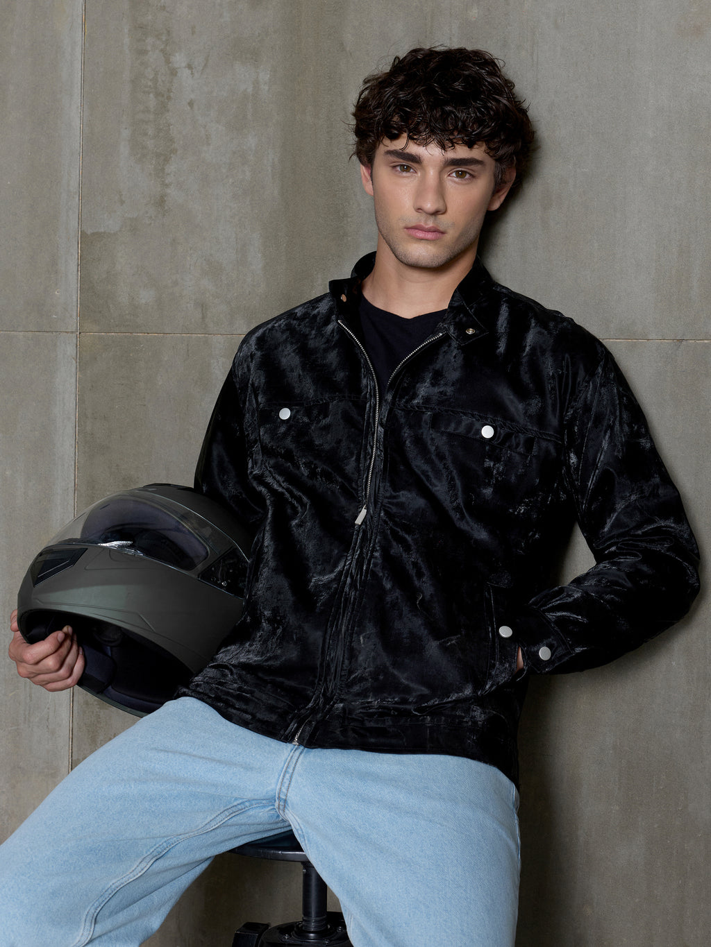 Cahoot Men's Black Velvet Finish Lined Biker Jacket - view 1