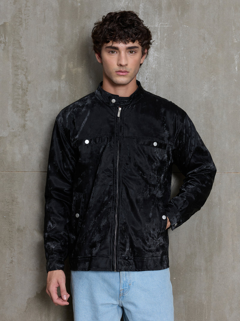 Cahoot Men's Black Velvet Finish Lined Biker Jacket - view 2