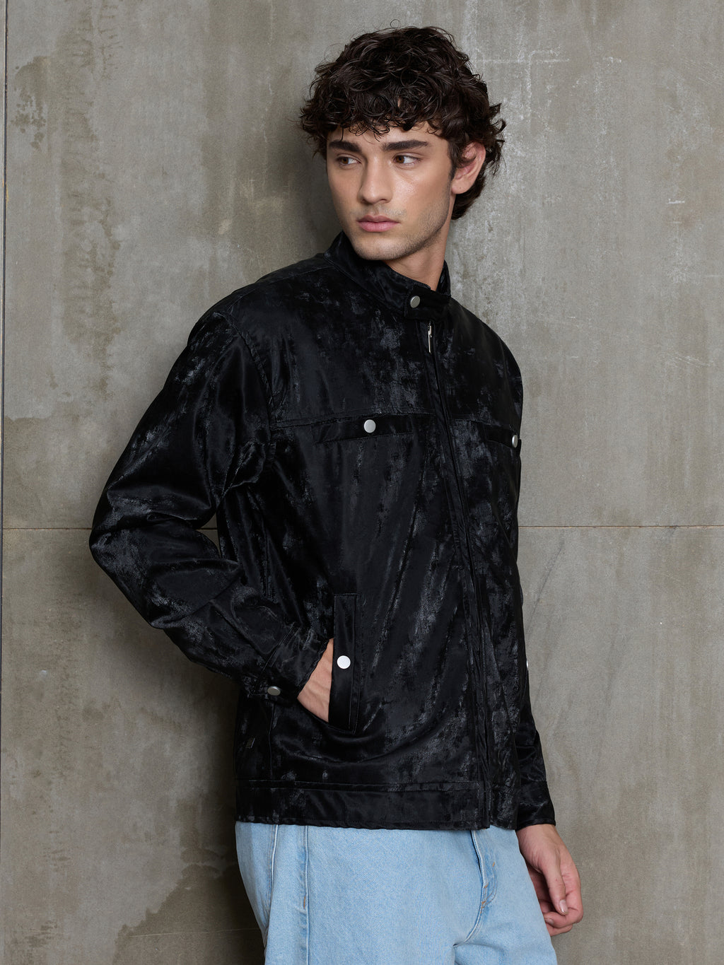 Cahoot Men's Black Velvet Finish Lined Biker Jacket - view 3