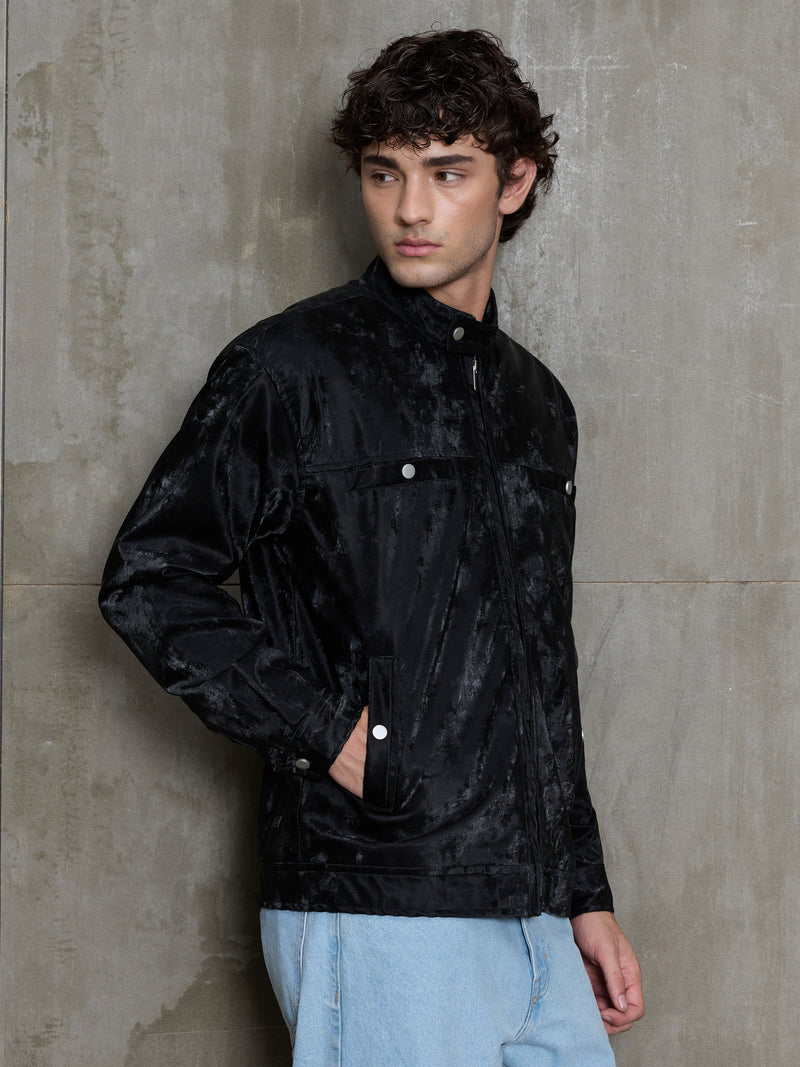 Cahoot Men's Black Velvet Finish Lined Biker Jacket - view 3