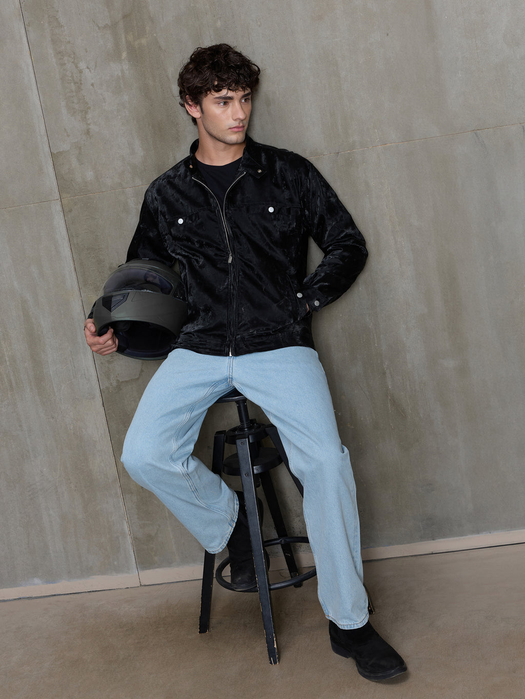 Cahoot Men's Black Velvet Finish Lined Biker Jacket - view 5