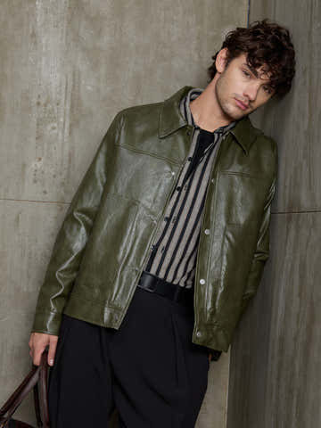 Olive Faux Leather Lined Coach Jacket