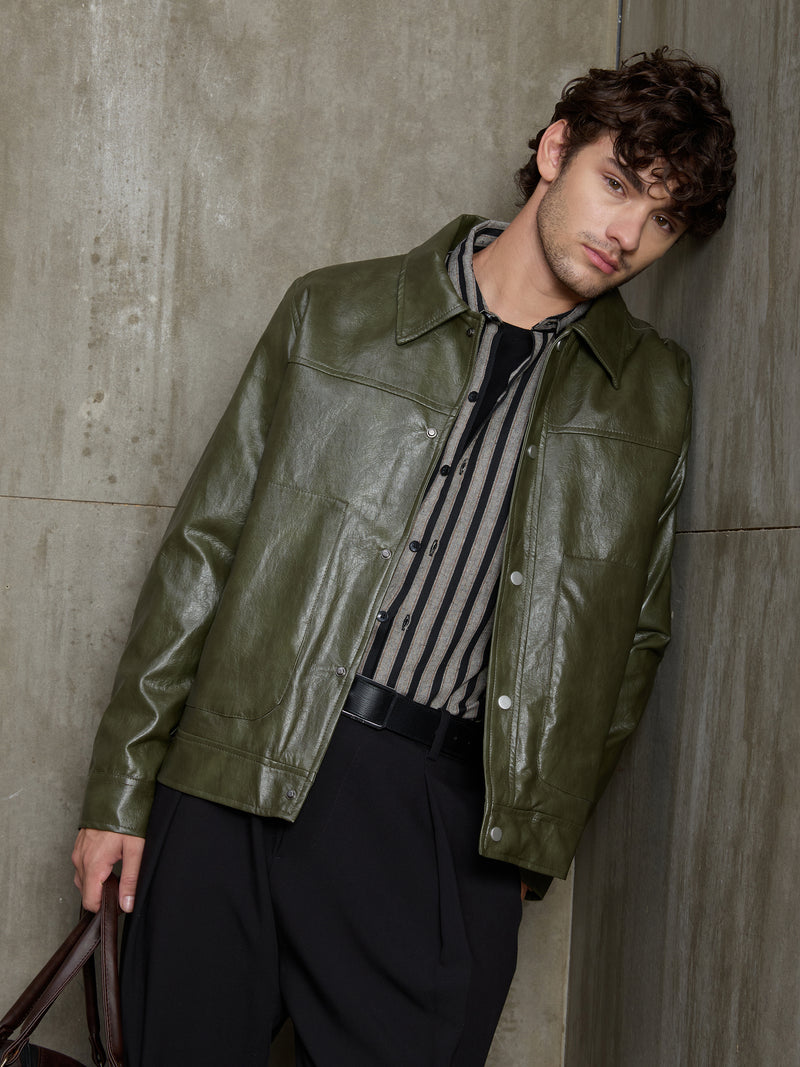 Cahoot Men's Olive Faux Leather Lined Coach Jacket - view 1
