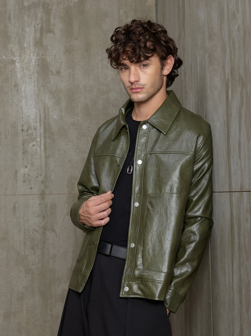 Cahoot Men's Olive Faux Leather Lined Coach Jacket - view 2