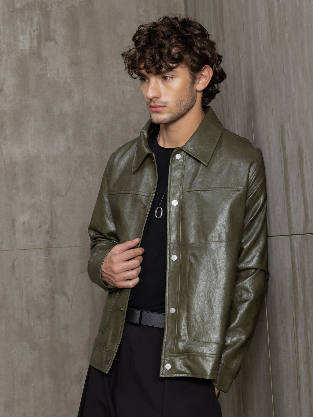 Cahoot Men's Olive Faux Leather Lined Coach Jacket - view 3