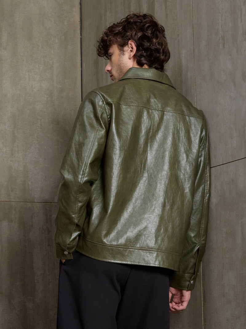 Cahoot Men's Olive Faux Leather Lined Coach Jacket - view 4