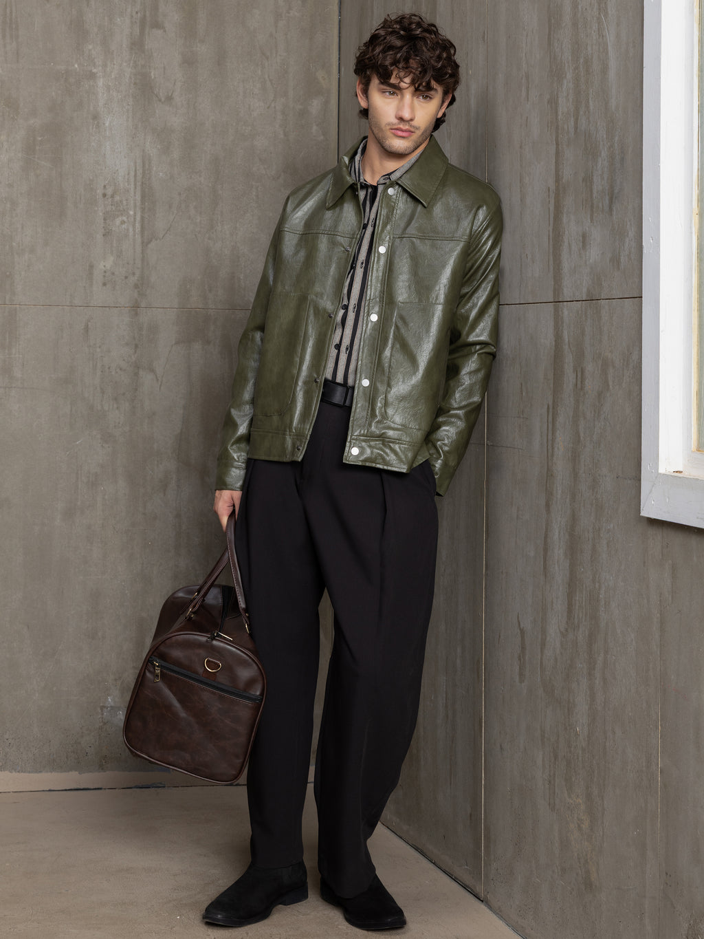 Cahoot Men's Olive Faux Leather Lined Coach Jacket - view 5