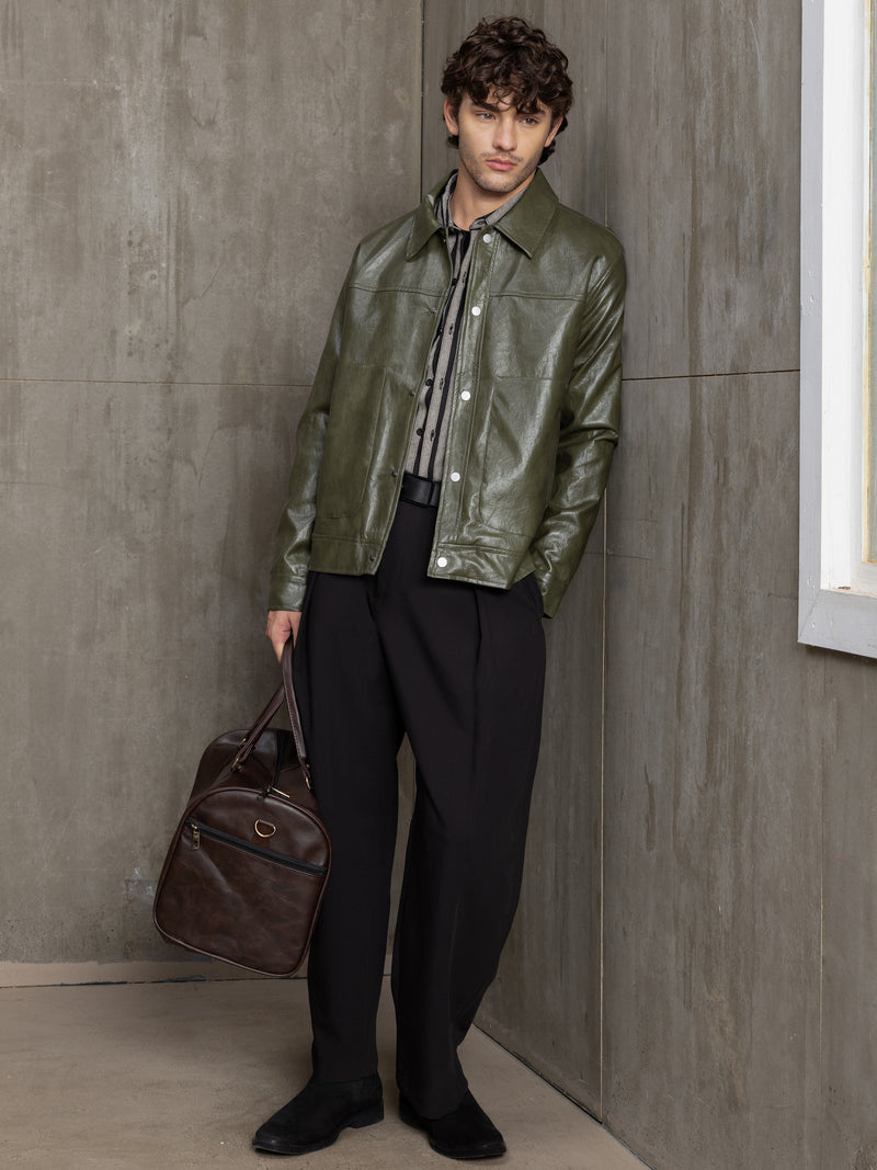 Cahoot Men's Olive Faux Leather Lined Coach Jacket - view 5
