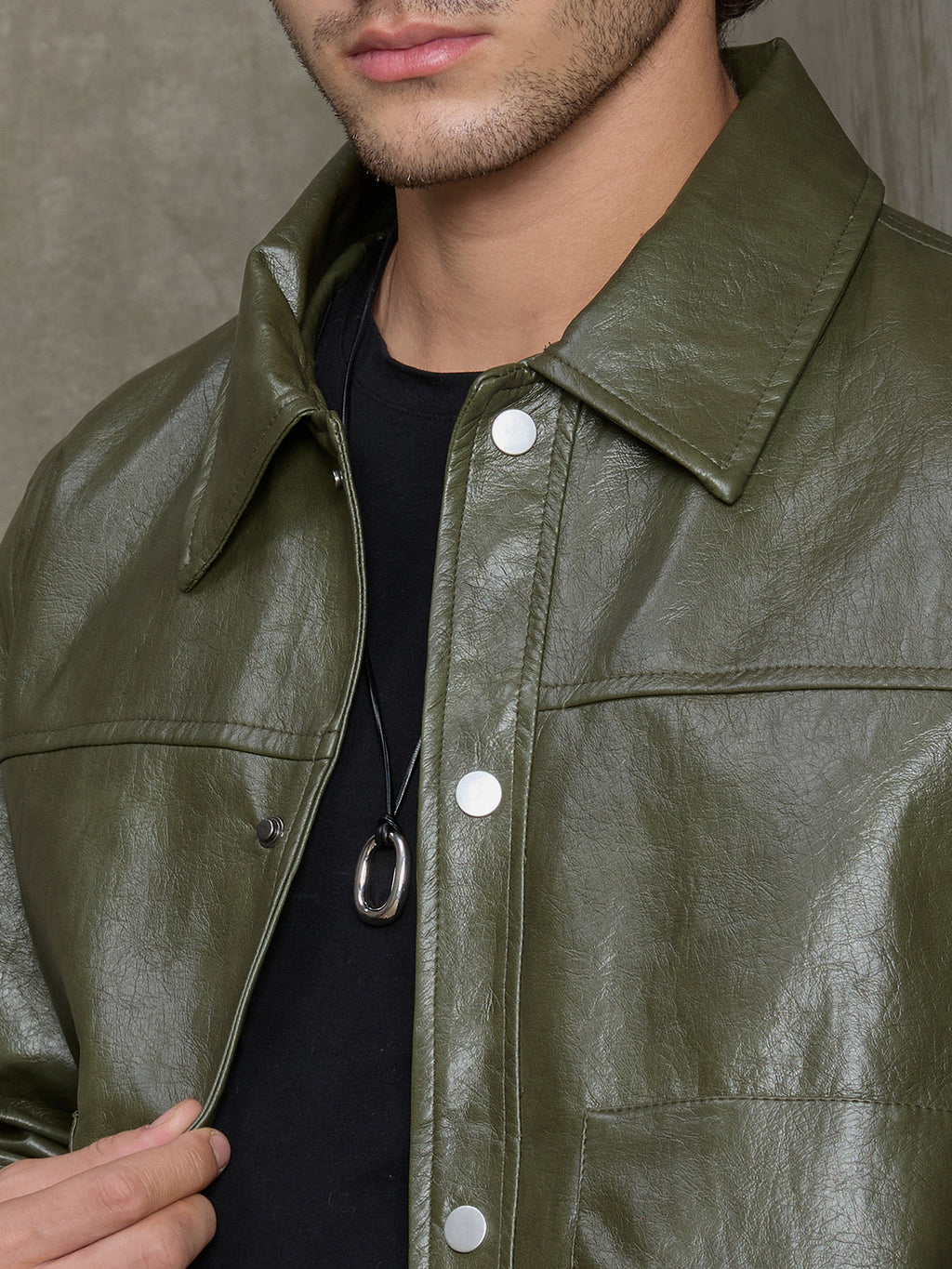 Cahoot Men's Olive Faux Leather Lined Coach Jacket - view 6
