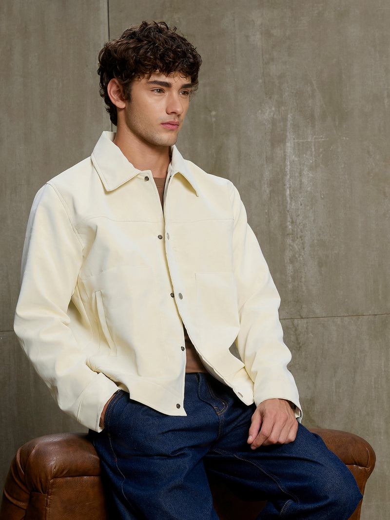 Cahoot Men's Cream Faux Leather Lined Coach Jacket - view 1