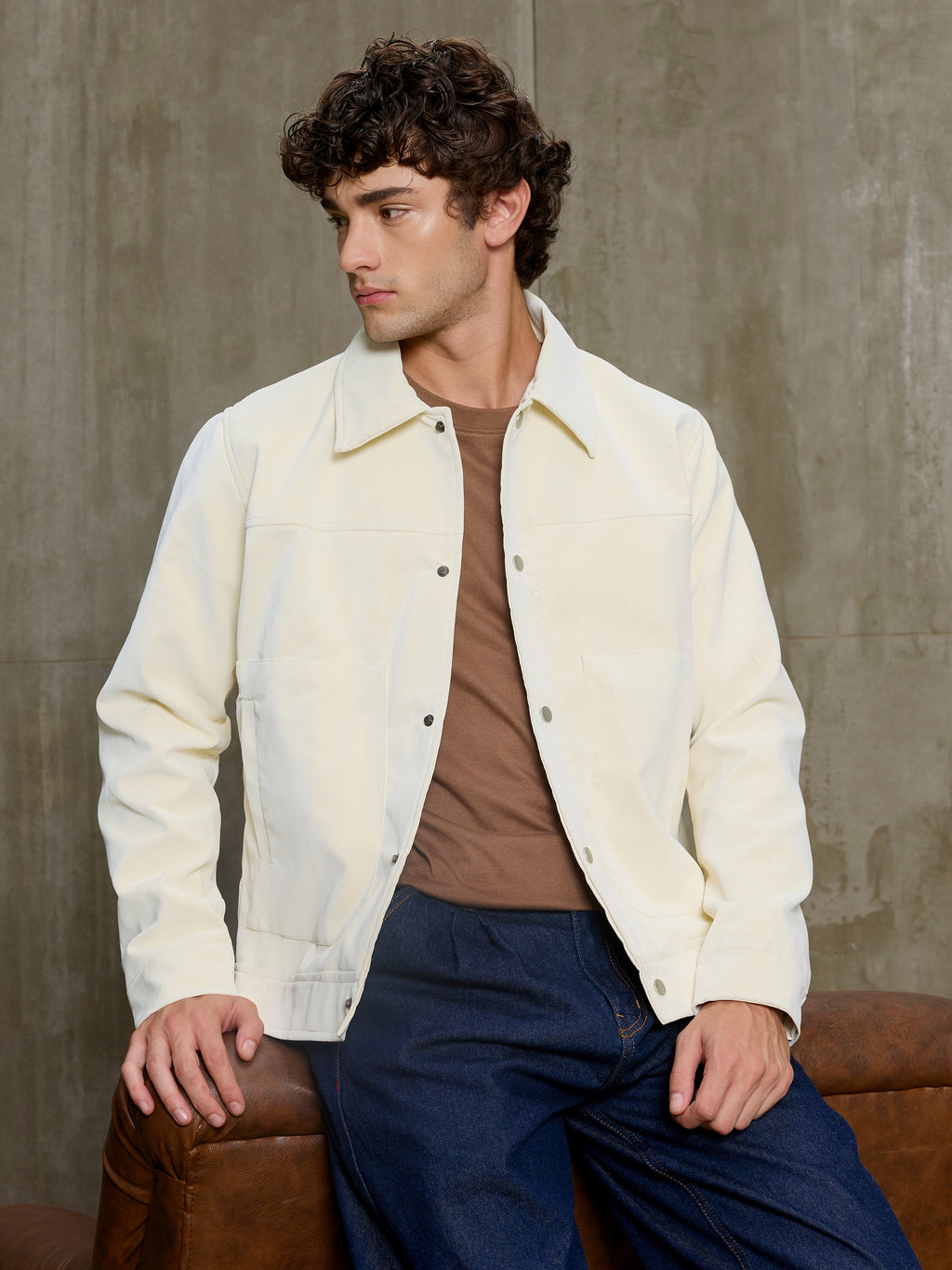 Cahoot Men's Cream Faux Leather Lined Coach Jacket - view 11