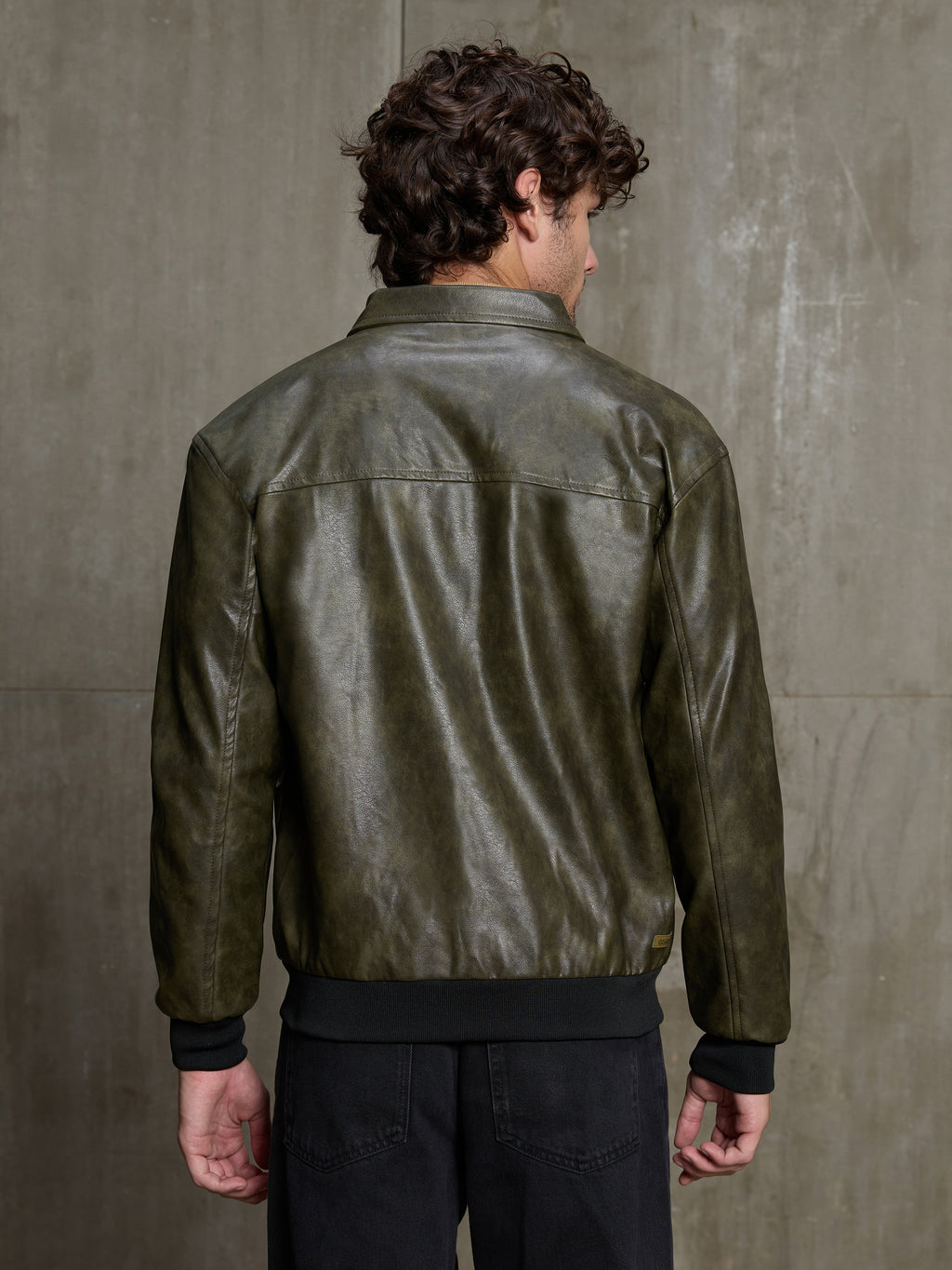 Cahoot Men's Olive Faux Leather Bomber Jacket - view 4