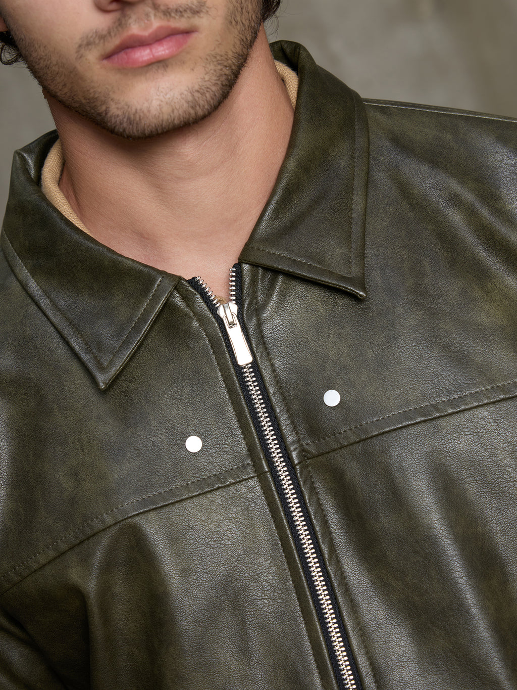 Cahoot Men's Olive Faux Leather Bomber Jacket - view 7