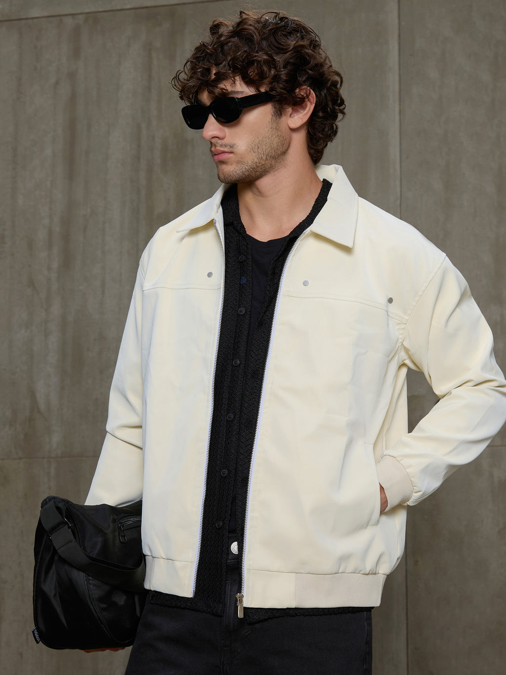 Cahoot Men's Off-White Faux Leather Bomber Jacket - view 1
