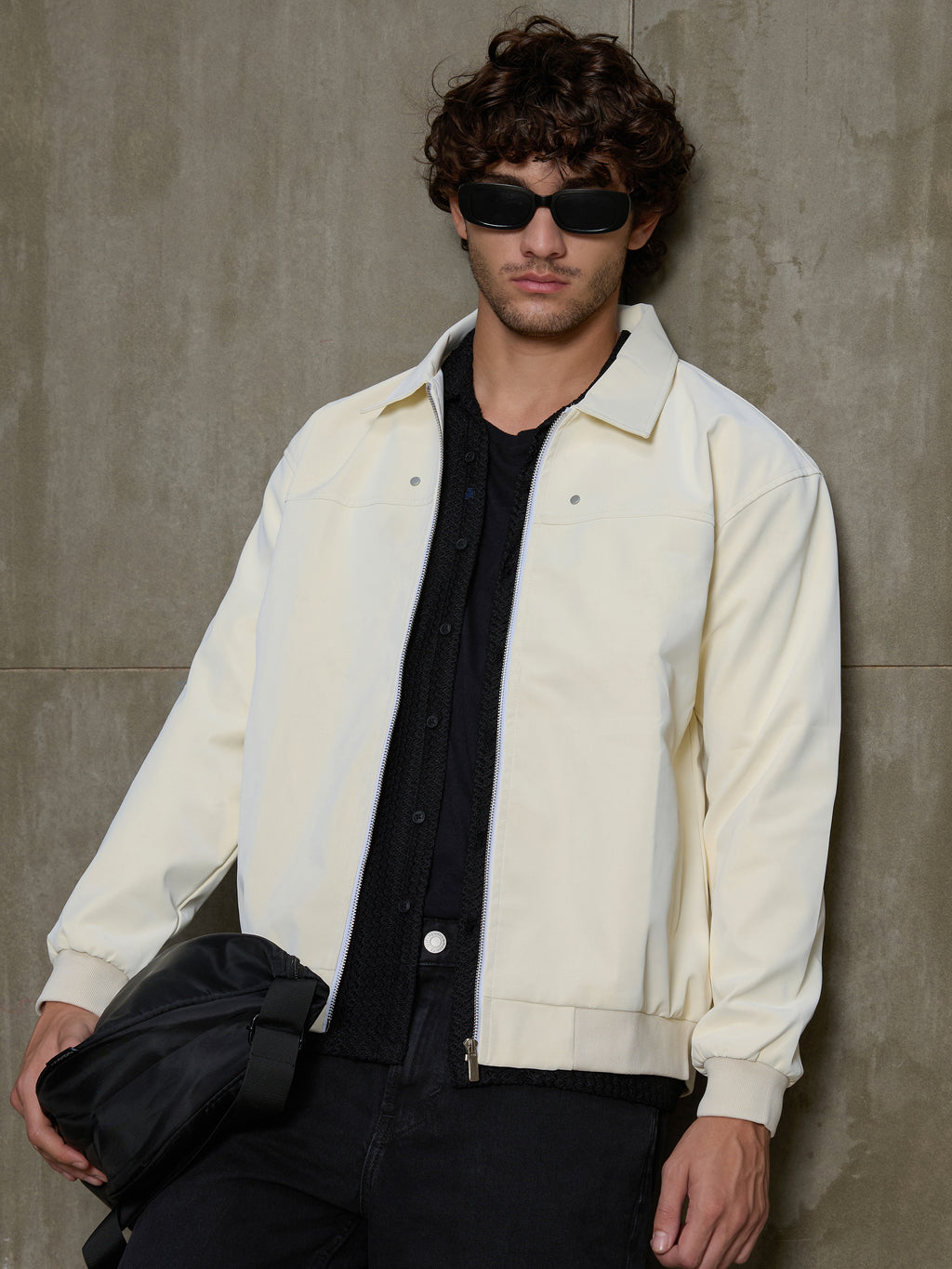 Cahoot Men's Off-White Faux Leather Bomber Jacket - view 10