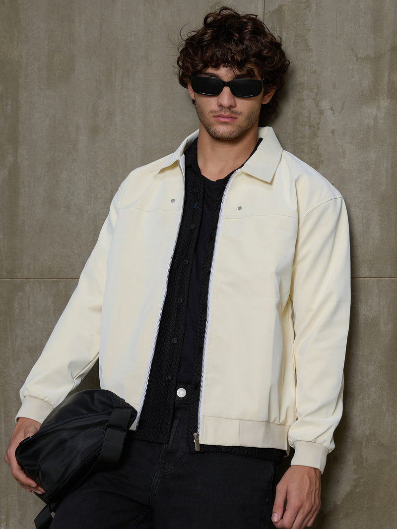 Cahoot Men's Off-White Faux Leather Bomber Jacket - view 10