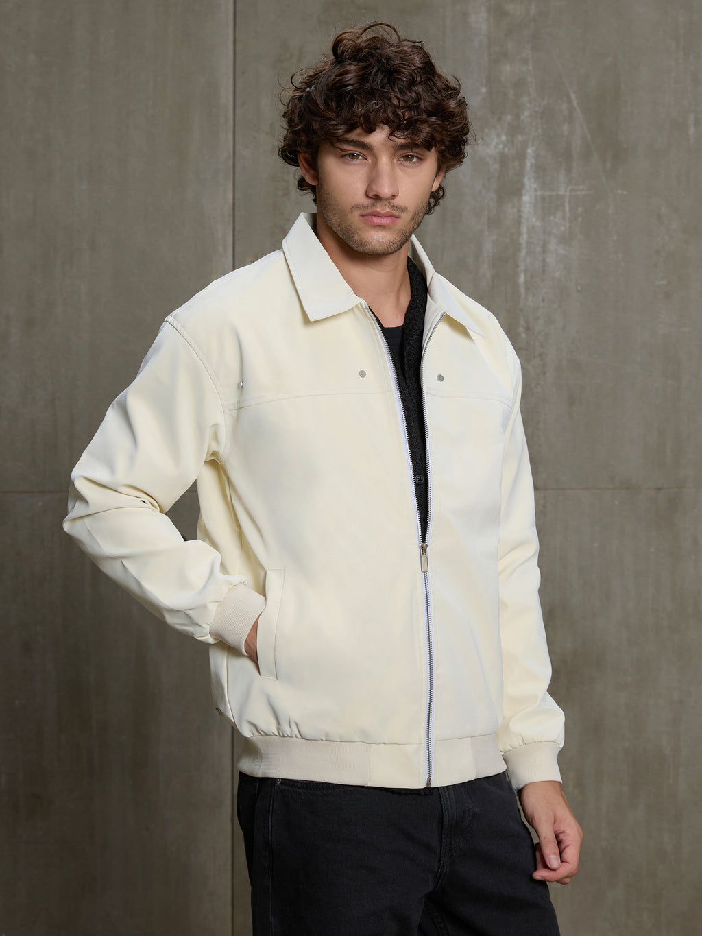 Cahoot Men's Off-White Faux Leather Bomber Jacket - view 3