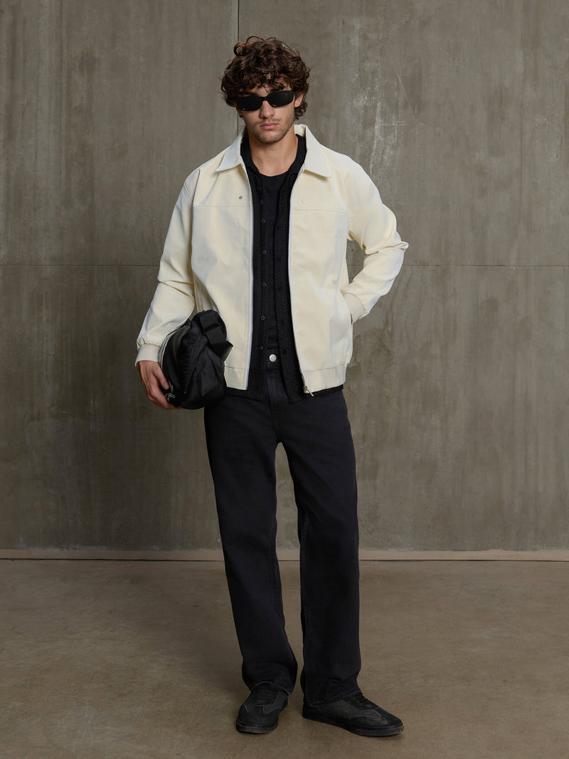 Cahoot Men's Off-White Faux Leather Bomber Jacket - view 6