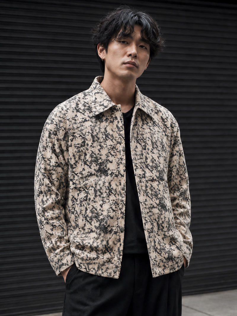 Cahoot Men's Beige Printed Corduroy Lined Structured Jacket - view 1