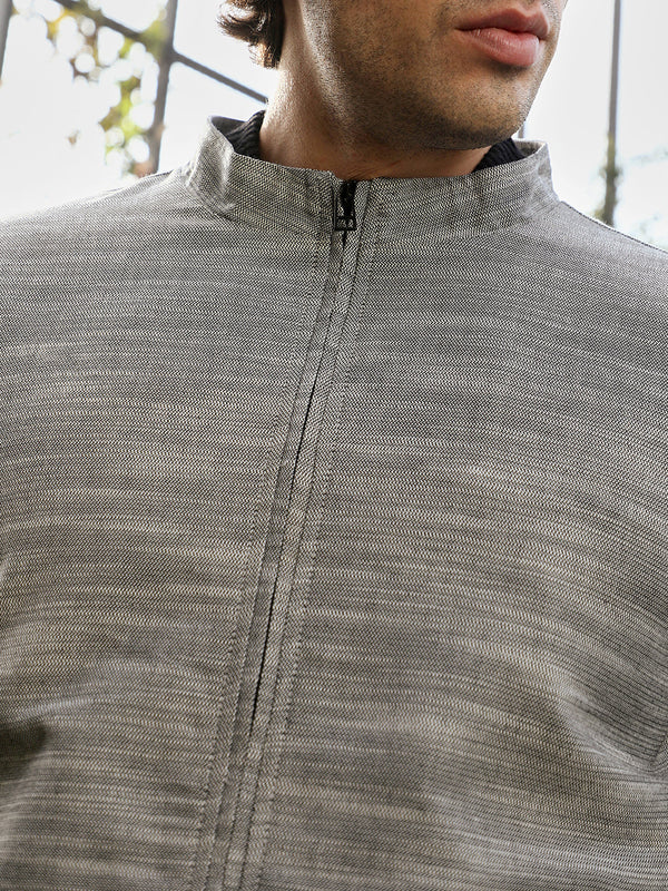 Zip-Front Heathered-Knit Jacket