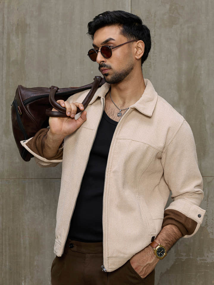 Cahoot Men's Cream Bonded Corduroy Harrington Jacket - view 2