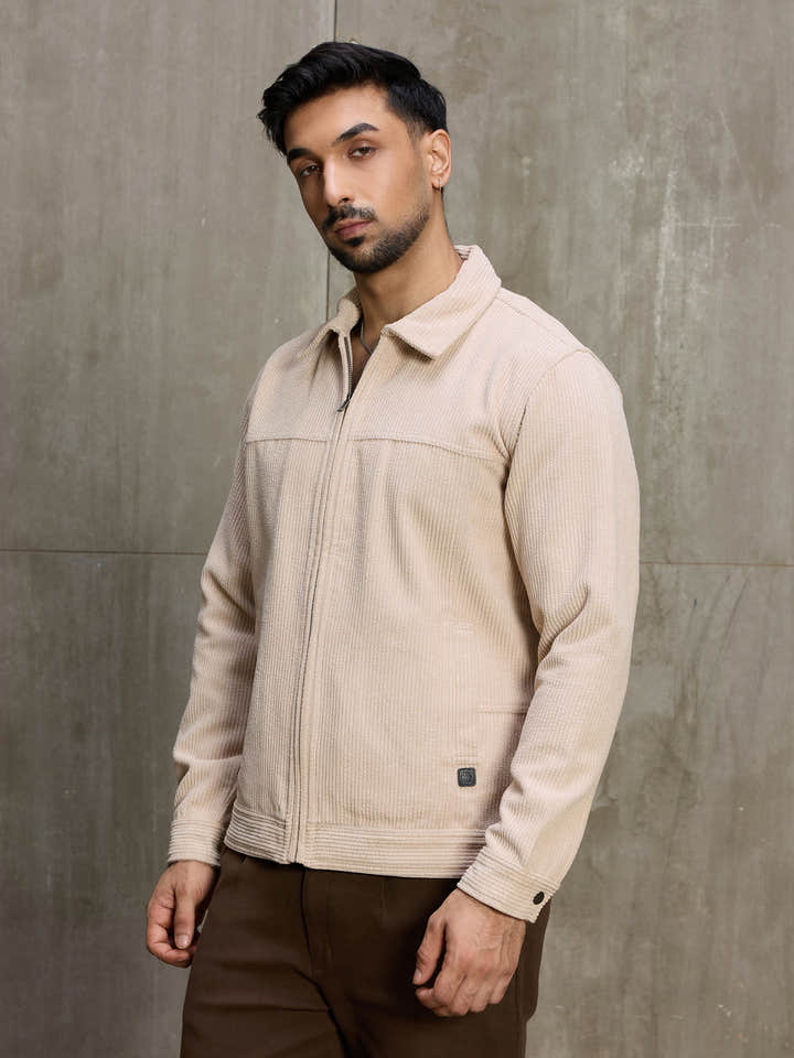 Cahoot Men's Cream Bonded Corduroy Harrington Jacket - view 3