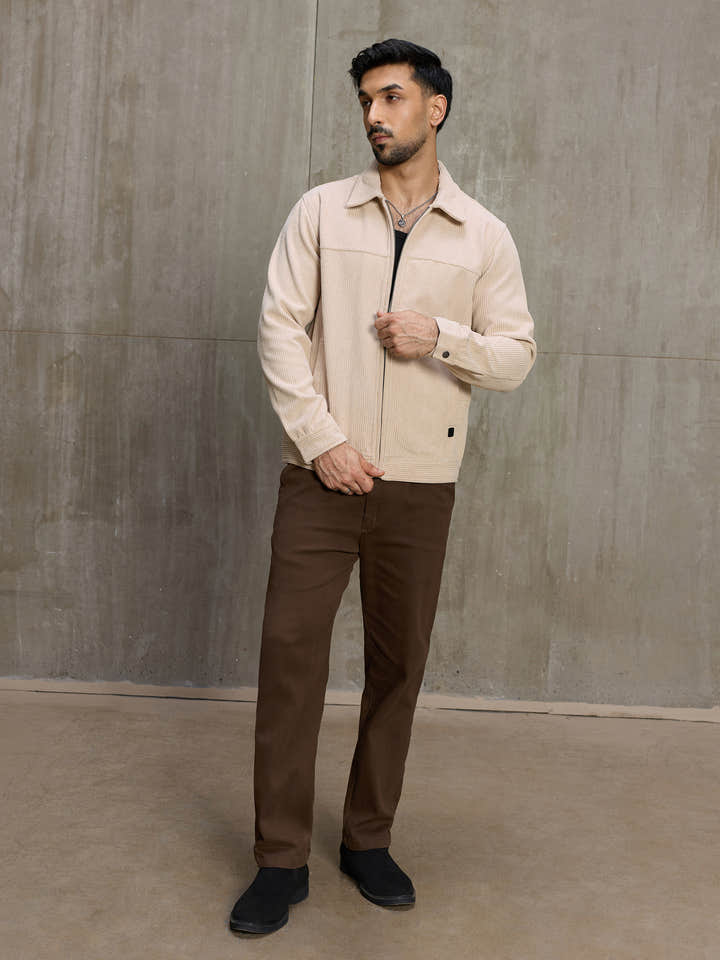 Cahoot Men's Cream Bonded Corduroy Harrington Jacket - view 5