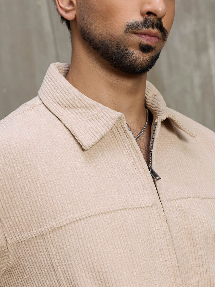 Cahoot Men's Cream Bonded Corduroy Harrington Jacket - view 7