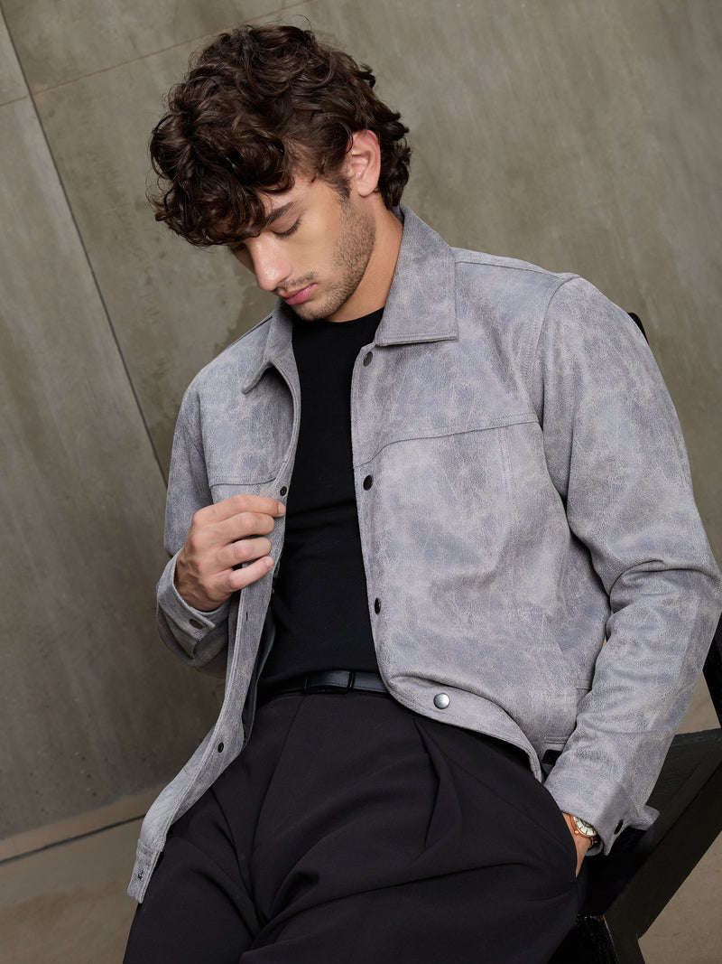 Cahoot Men's Grey Marbled Suede Coach Jacket With Lining - view 3