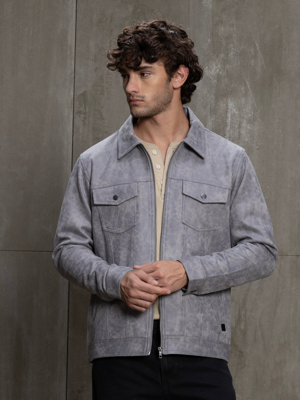 Cahoot Men's Steel Blue Lined Suede Trucker Jacket - view 2