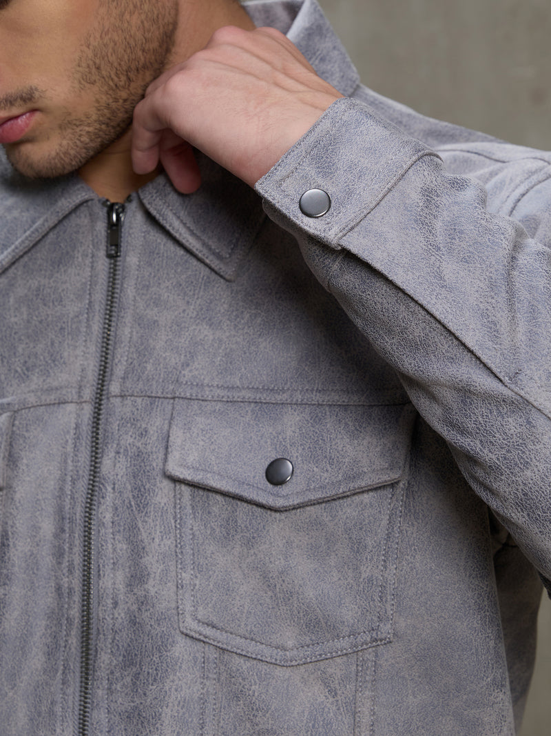 Cahoot Men's Steel Blue Lined Suede Trucker Jacket - view 9