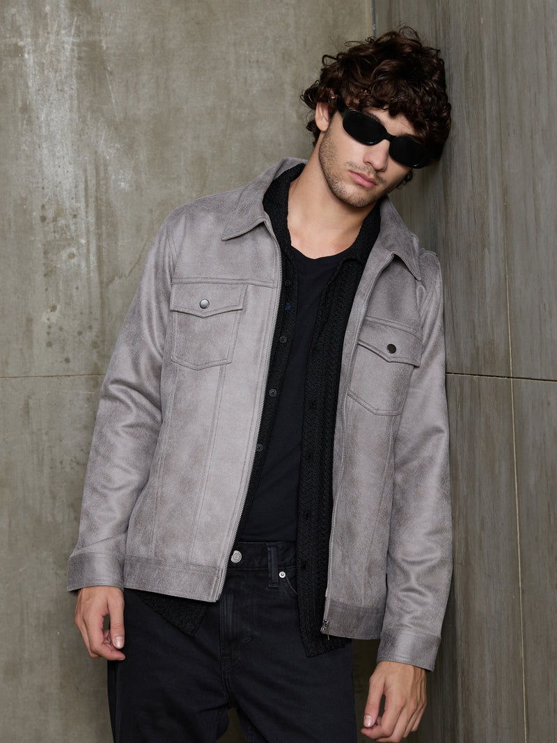 Cahoot Men's Grey Lined Suede Trucker Jacket - view 10